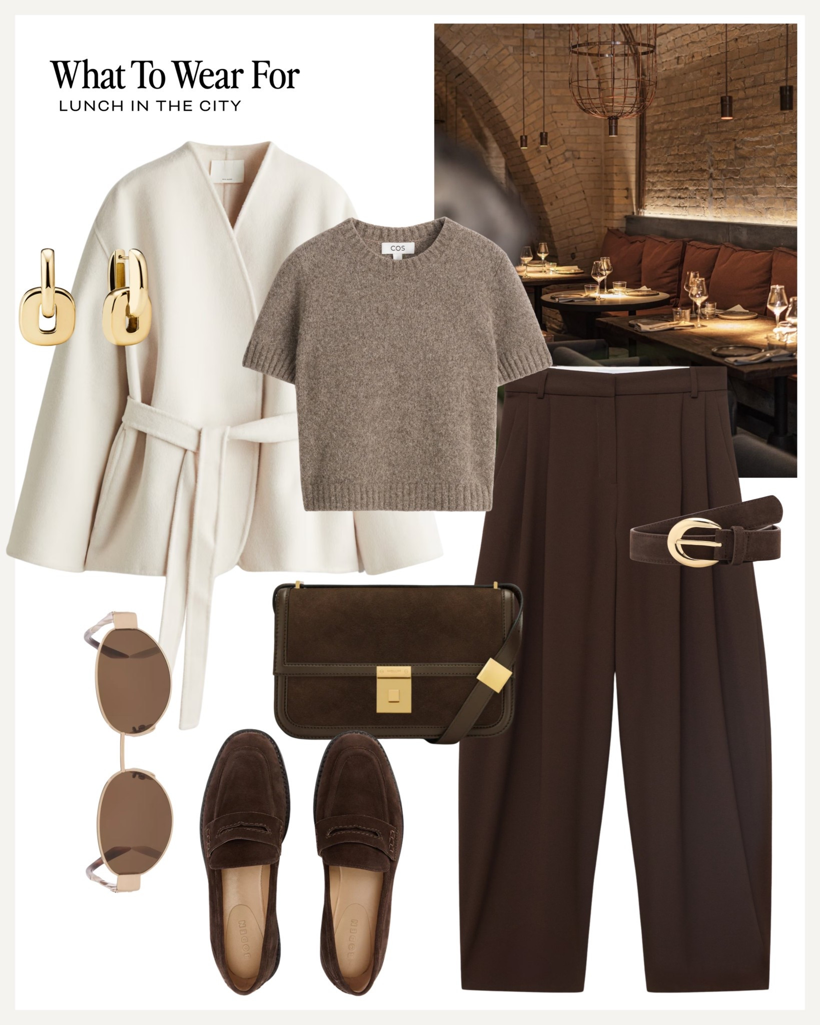 Lunch in the city 

Brown trousers / cream wool jacket / H&M coats / beige knit / suede loafers / neutral style / autumn outfits 

#LTKautumn #LTKuk