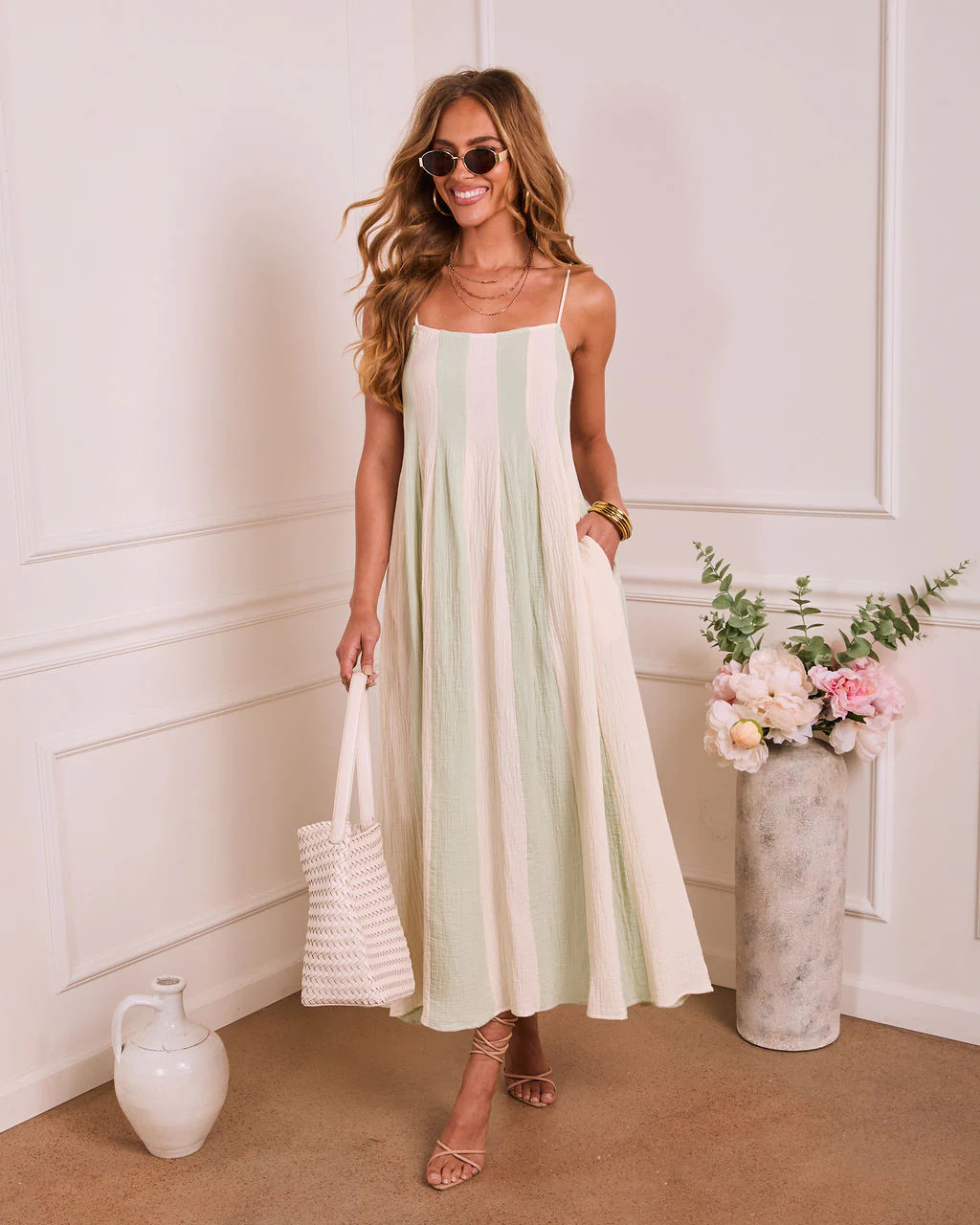 Dewy Meadow Striped Godet Maxi Dress | VICI