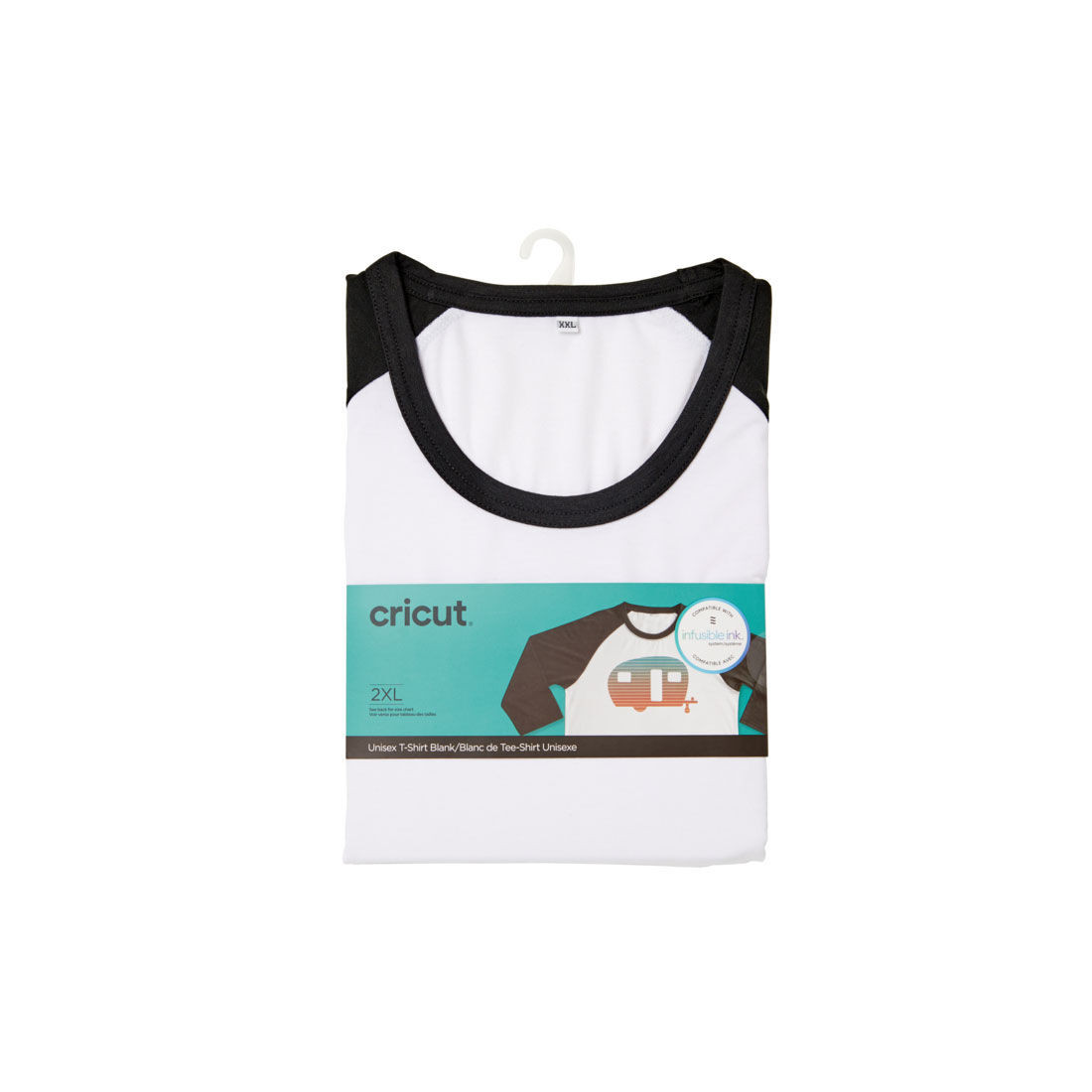 Cricut Unisex Adult T-Shirt Blank | Raglan in Black/White | 2XL | White/Black | Cricut