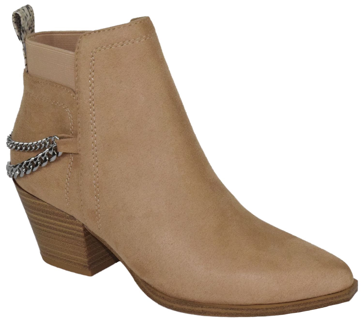 Soda Women Ankle Boots Elastic Side Zipper Zip-Up Chain Booties Block Heel Pointy Toe Que-S Wheat... | Walmart (US)