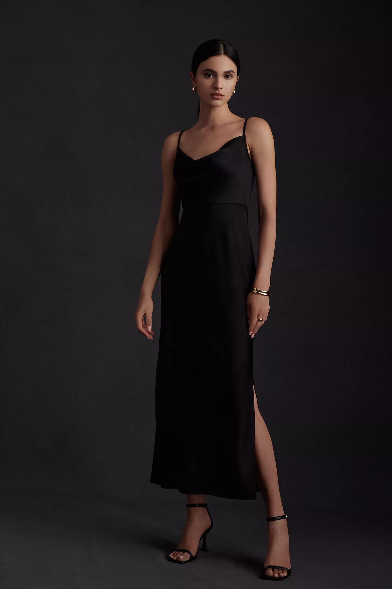 BHLDN Cali Satin Cowl-Neck Midi Slip Dress | Anthropologie (US)