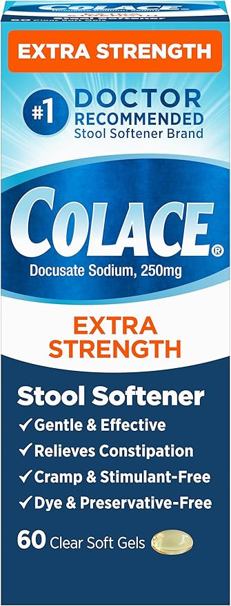 Colace Extra Strength Stool Softener, 60 Count, Gentle Constipation Relief for Adults, 250 mg Doc... | Amazon (US)
