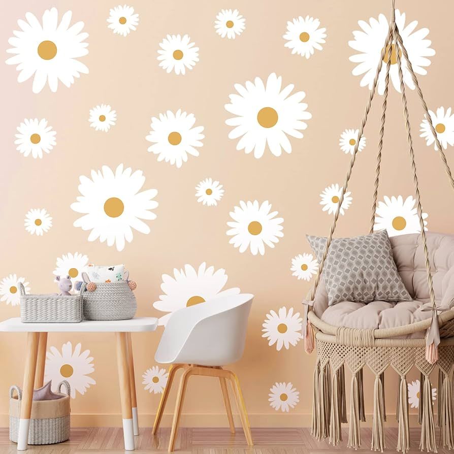 12 Sheets Daisy Wall Decals White Flower Wall Stickers Big Daisy Wall Stickers Peel and Stick Flo... | Amazon (US)