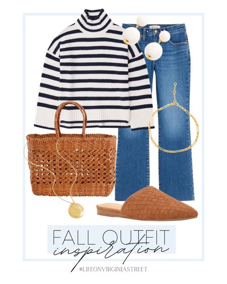 Fall outfit inspiration for colder months! Loving this jeans paired with this navy and white striped sweater, brown mules, brown tote bag, gold jewelry, and pearl earrings. 

fall outfit, fall outfit inspiration, fall trends, abercrombie and fitch, madewell jeans, walmart atyle, walmart shoes, fall shoes, coastal style, denim

#LTKstyletip #LTKFind #LTKSale