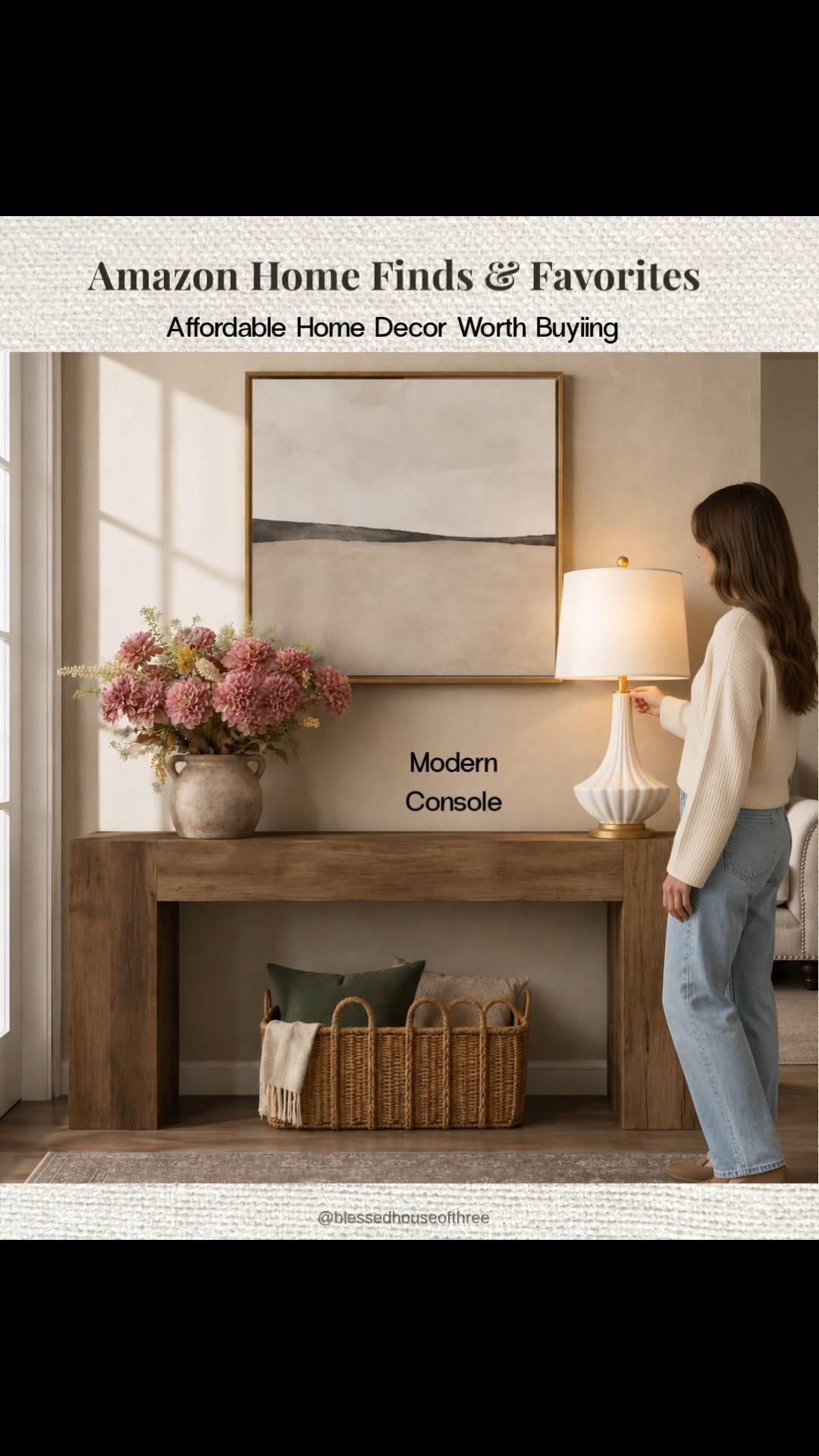 Amazon home finds I would actually use and style daily in my home — these are the affordable pieces that make your space feel elevated without the high price tag. From this affordable modern console table to my favorite look for less lamp and rechargeable sconces, these are staples I would reach for again and again. And these Potterybarn dupe baskets 🧺. Follow me on LTK for daily home decor, Amazon finds, and simple styling ideas that make your home feel warm and pulled together.

#LTKHome #LTKSaleAlert