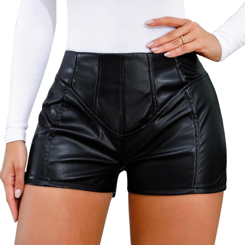 Tulucky Women's Casual Faux Leather High Waisted Flexible Club Party Disco Sexy Shorts | Amazon (US)