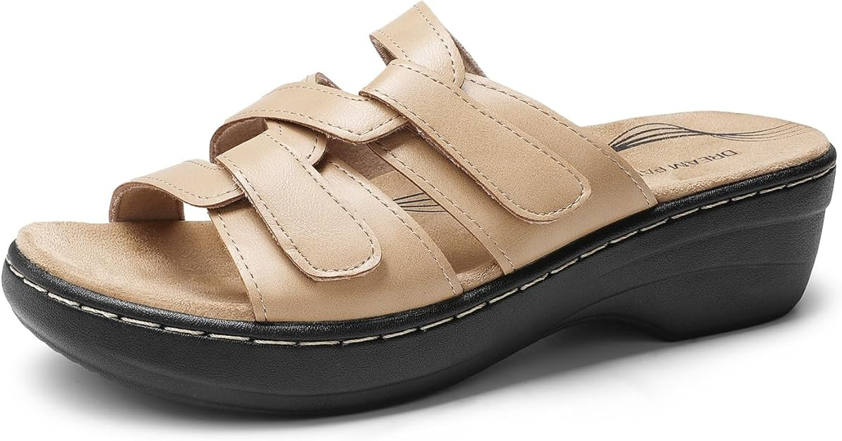 DREAM PAIRS Women's Arch Support Slide Sandals Adjustable Straps Slip On Wedge Sandals Casual Com... | Amazon (US)