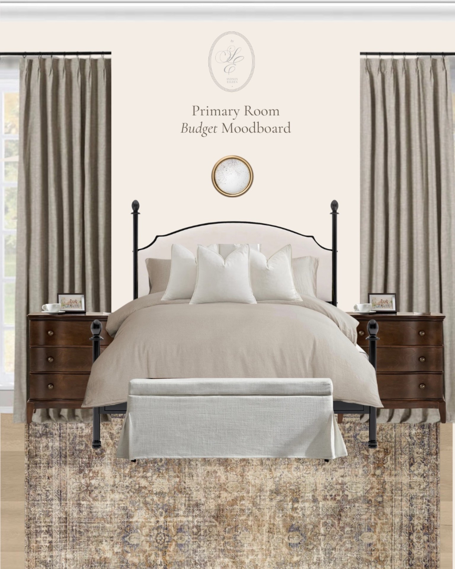 Presidents’ Day sale. A traditional calming primary bedroom moodboard. #wayfair #primarybedroom #amazonhime #twopages 