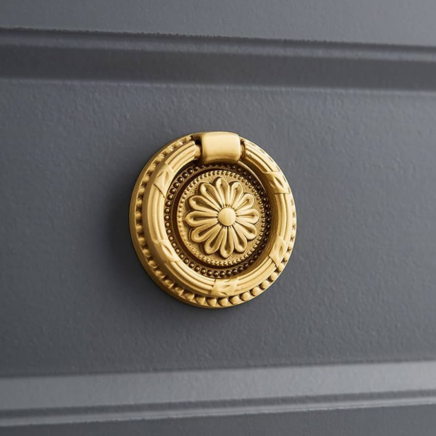 Brass Cabinet Rings Gold Knobs, Drawer Knobs Round European Handles Knobs Antique Gold Knobs for ... | Amazon (US)