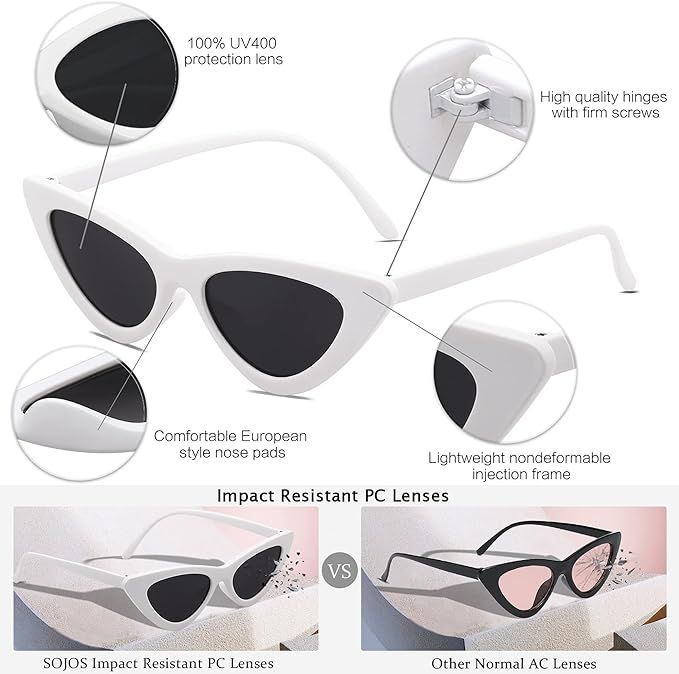 SOJOS Retro Vintage Narrow Cat Eye Sunglasses for Women Clout Goggles Plastic Frame SJ2044 | Amazon (US)