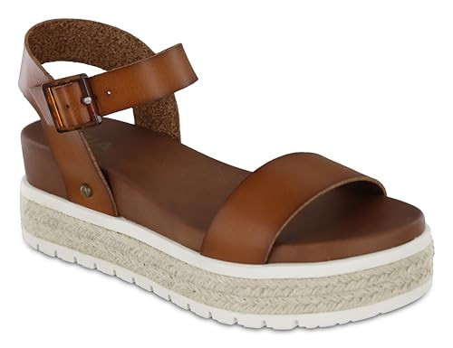 MIA Shoes Kiera Womens Platform Sandals, Espadrille Raffia Sole, Cognac, Size 6.5 | Amazon (US)