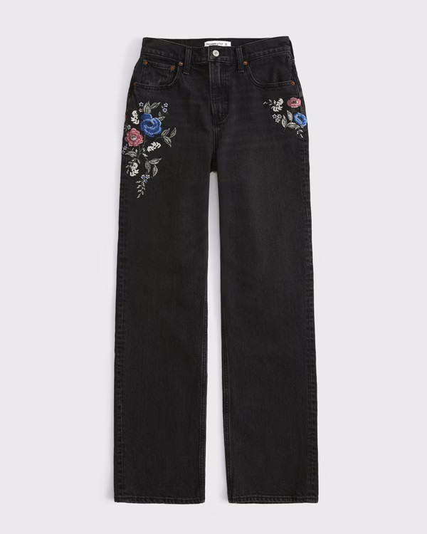 High Rise 90s Relaxed Floral Embroidered Jean | Abercrombie & Fitch (US)
