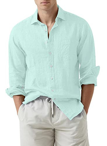 JMIERR Mens Cotton Linen Casual Stylish Button Down Shirt Long Sleeve Dress Shirts | Amazon (US)
