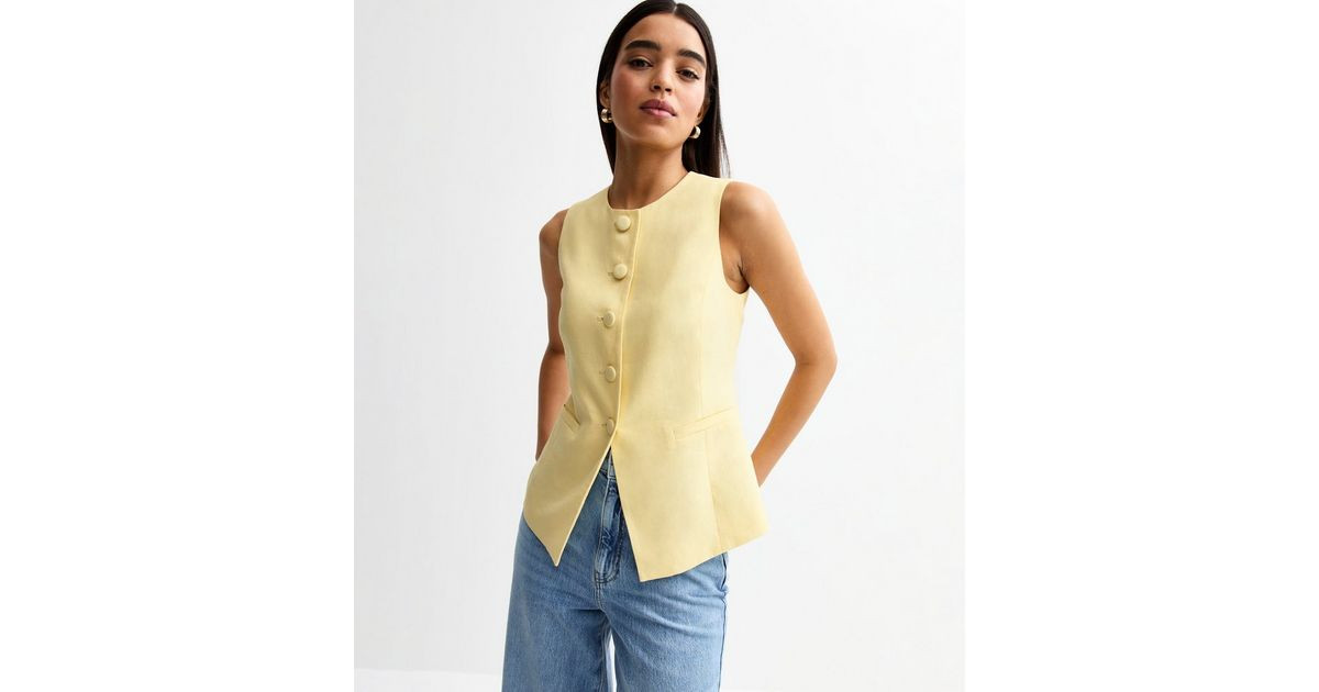 Light Yellow Crew Neck Linen Blend Waistcoat
						
						Add to Saved Items
						Remove from Sa... | New Look (UK)