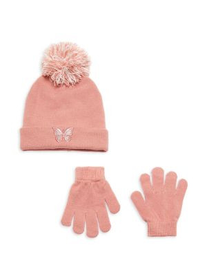 Capelli New York Girl’s 2-Piece Butterfly Pom Beanie &amp; Gloves Set on SALE | Saks OFF 5T... | Saks Fifth Avenue OFF 5TH