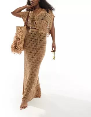 ASOS DESIGN knit beach maxi skirt in coffee brown - part of a set | ASOS | ASOS (Global)