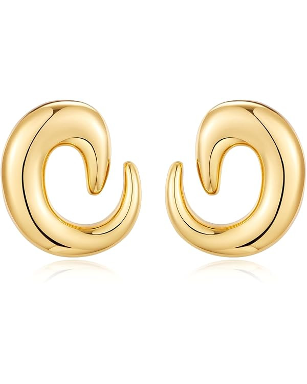 Gold Sliver Statement Earrings for Women - Spiral Swirl Chunky Vintage Stud Earrings Trendy Jewel... | Amazon (US)
