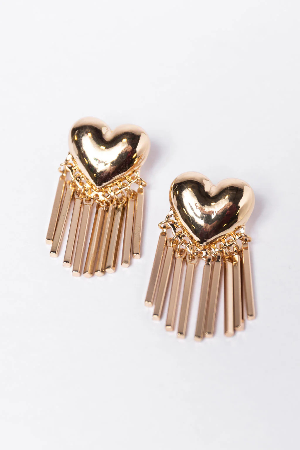 Gold Puff Heart Fringe Earring | Pink Lily