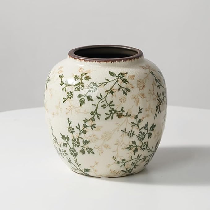 Green Chinoiserie Floral Vase,Ceramic Vintage Vases Retro Ice Cracked Ceramic Vases for Home Deco... | Amazon (US)