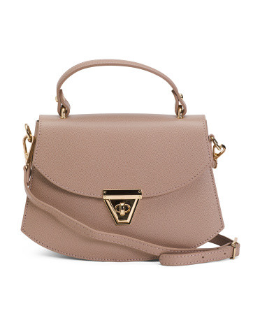 Made In Italy Leather Round Satchel With Turn Lock Closure | TJ Maxx