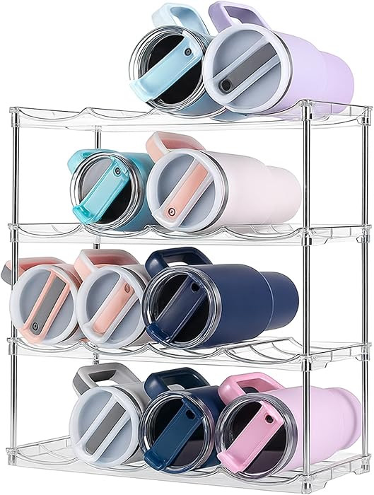 Water Bottle Organizer Stackable 4 Tier Rack for 32oz - 40oz Water Bottle Storage, Travel Mugs & ... | Amazon (US)