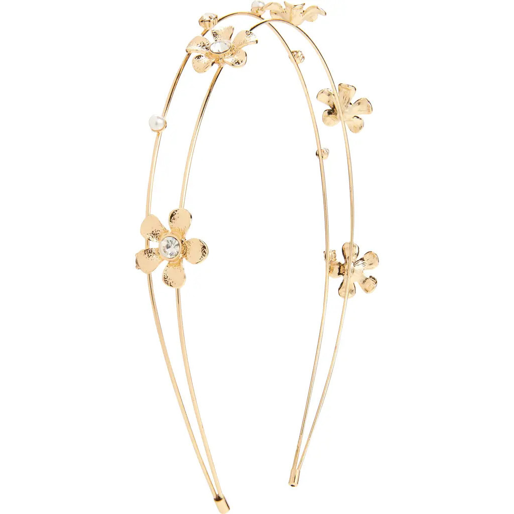 Cara Kids' Flower & Faux Pearl Headband in Gold at Nordstrom | Nordstrom