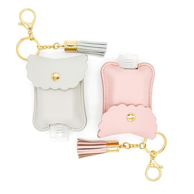 Amazon.com : Kaffrey 2 oz Cream & Grey Genuine Leather Hand Sanitizer Holder; Travel Size Key Cha... | Amazon (US)