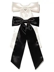 Furling Pompoms Bow Hair Clips with Long Tail 2pcs Hair Ribbon Bows for Women Satin Bowknot Sprin... | Amazon (US)
