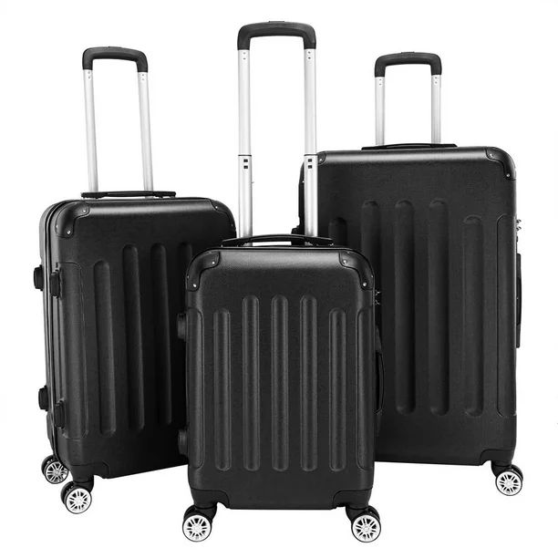 Zimtown Hardside Lightweight Spinner Black 3 Piece Luggage Set with TSA Lock - Walmart.com | Walmart (US)