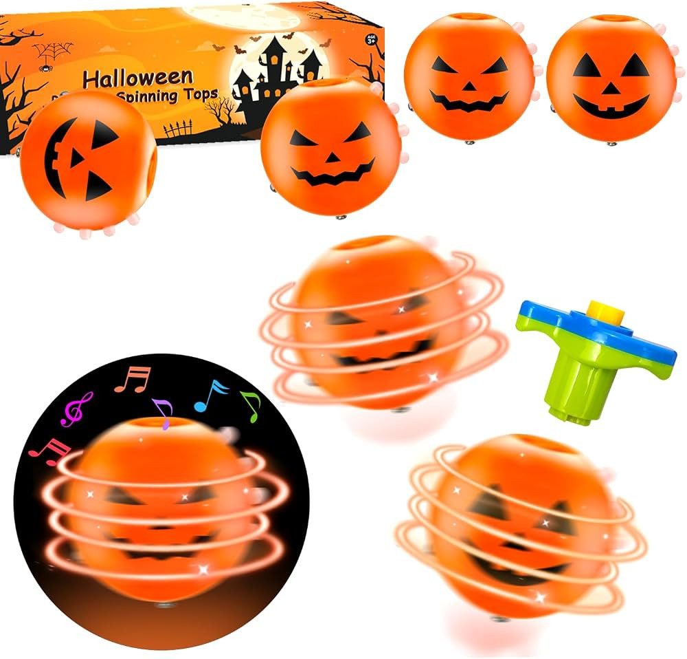 Halloween Basket Goodie Bag Stuffers Filler for Kids, 3 Pack Light Up Party Favors Spinning Top f... | Amazon (US)