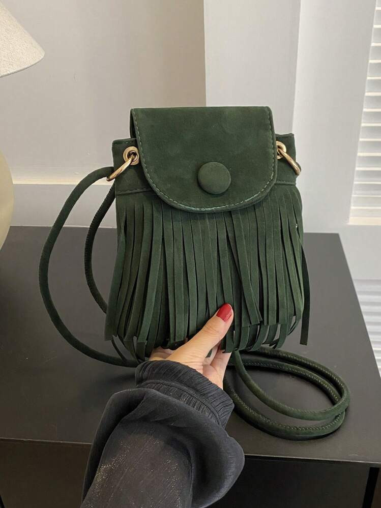 Vintage Faux Suede Tassel Decor Small Square Shoulder Bag, Hong Kong Style, Bohemia Style Bag For Women, Perfect For Rodeo Occasion, Newest Fashionable Suede Bag For Women, Perfectly Matching With Fall Outfits Women Fall Clothes For Women | SHEIN