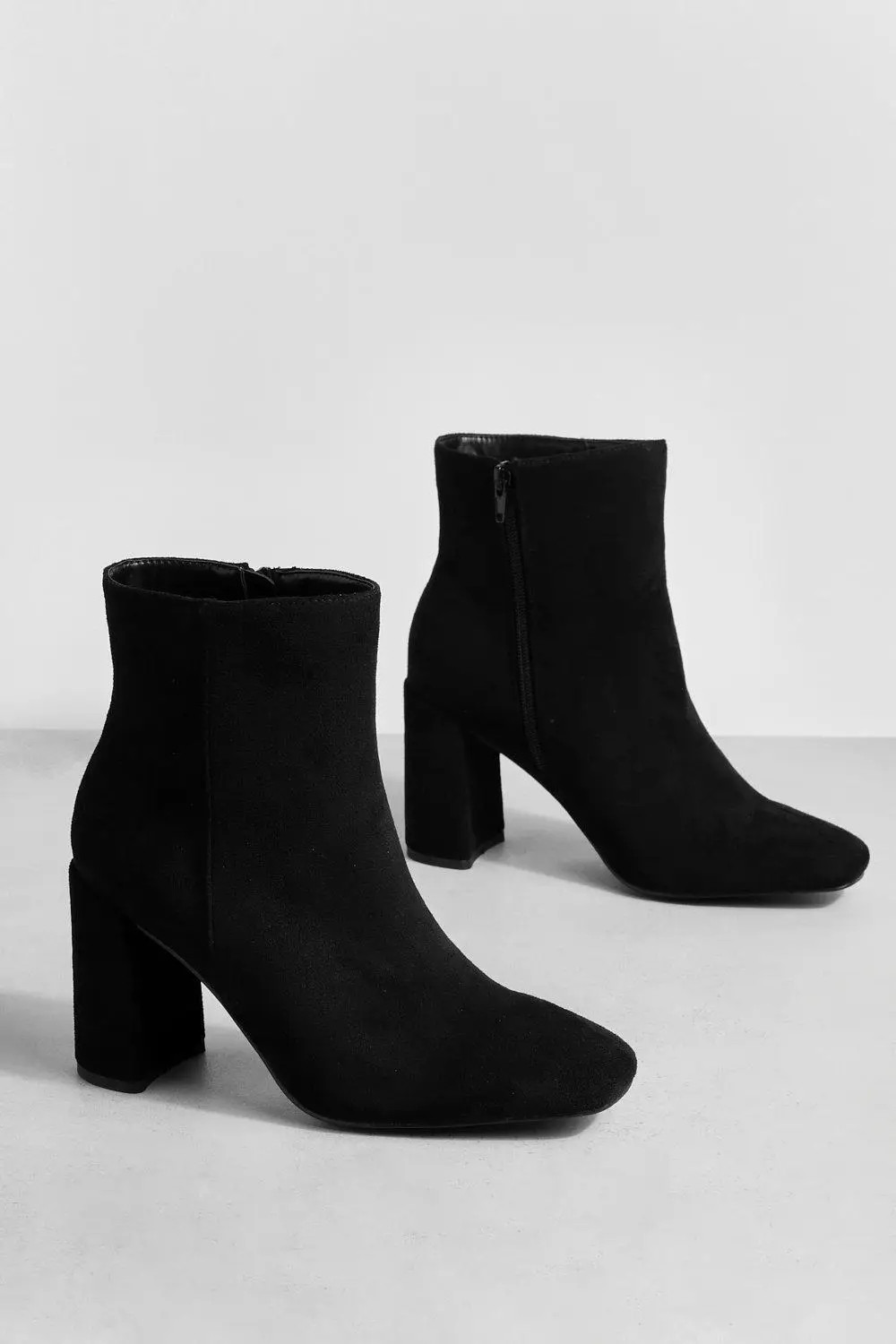 Wide Fit Round Toe Block Heel Faux Suede Ankle Boots | Boohoo.com (UK & IE)