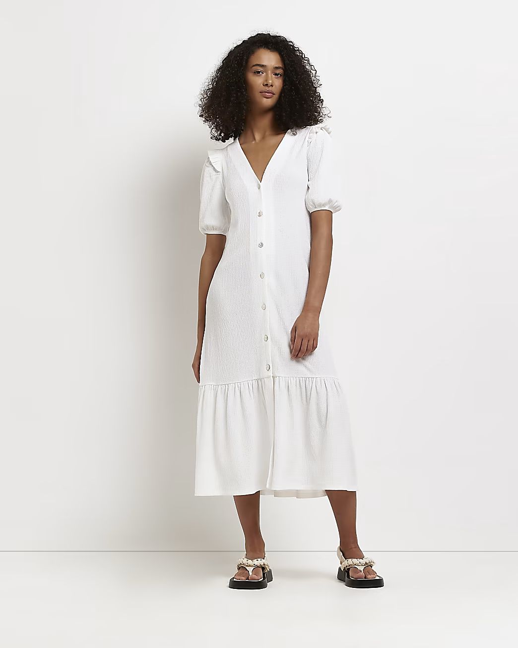 White frill midi dress | River Island (UK & IE)