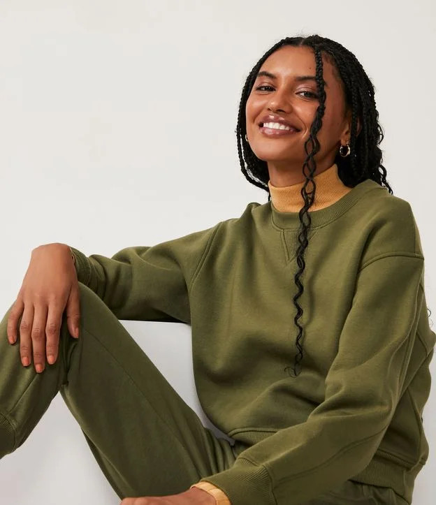 Blusão Cropped Básico em Moletom com Gola Redonda Verde | Renner (BR)