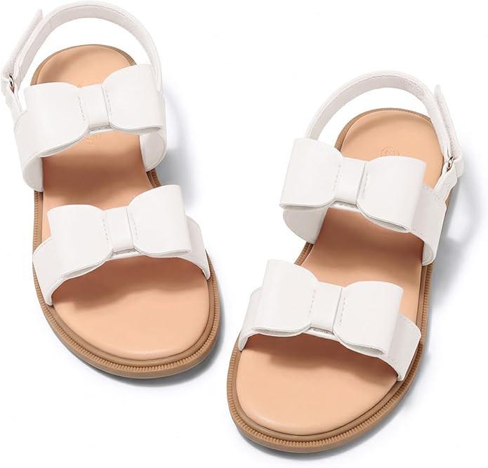 Coutgo Girls Bow Sandals Open Toe Ankle Strap Flat Sandals Flower Girl Party Dress Shoes | Amazon (US)