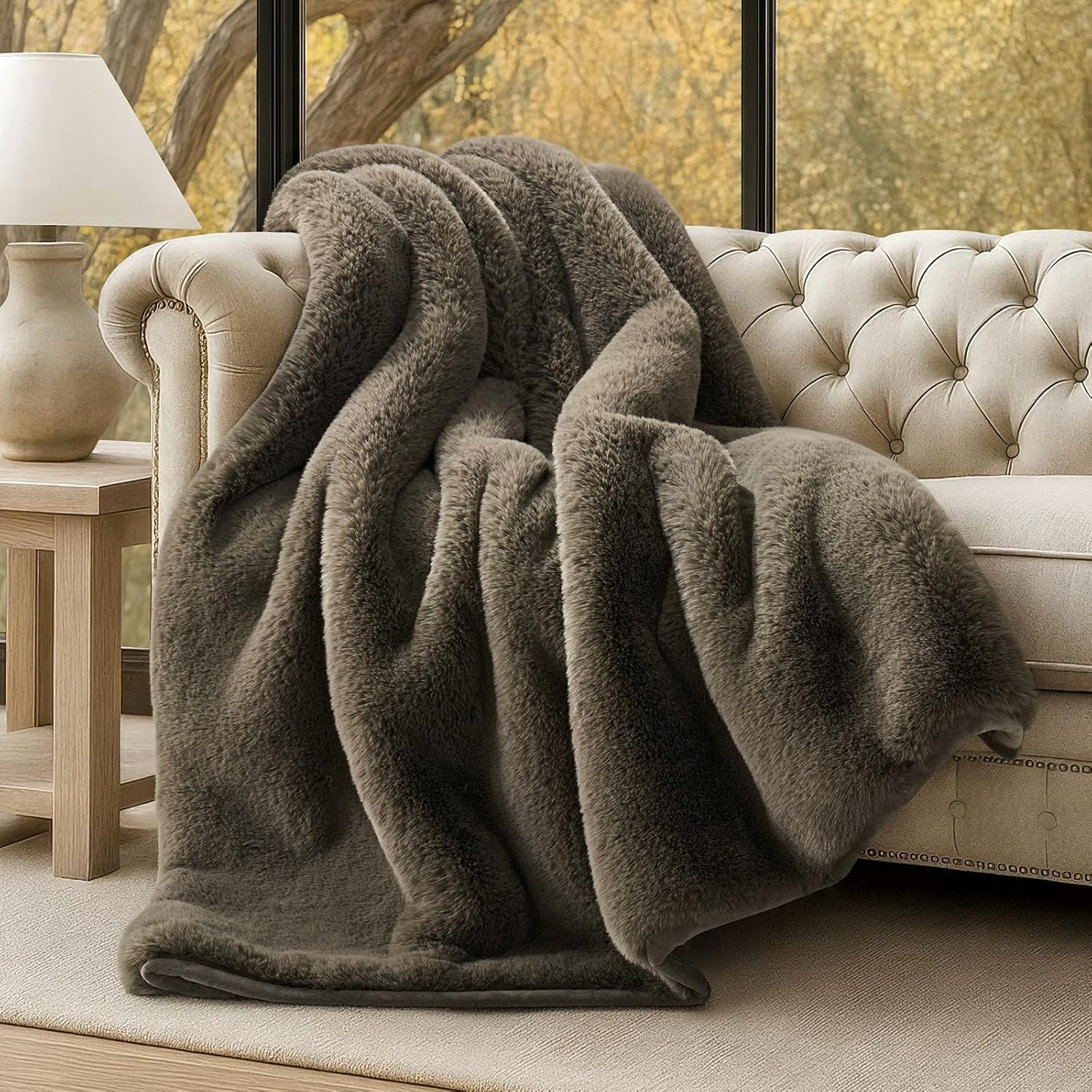 EVERGRACEHOME Faux Chinchilla Fur Throw Blanket, 60"x80", Smoky Sable | Amazon (US)
