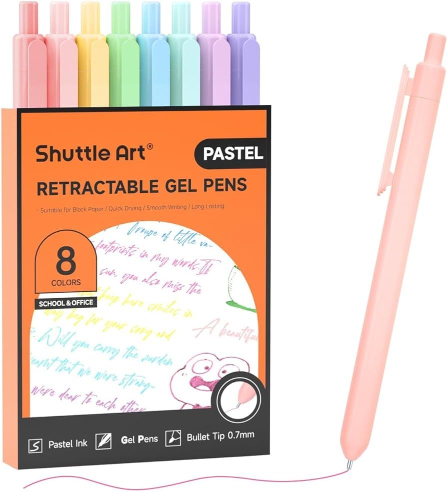 Shuttle Art Colored Retractable Gel Pens, 8 Pastel Ink Colors, Cute Pens 0.7mm Fine Point Quick D... | Amazon (US)