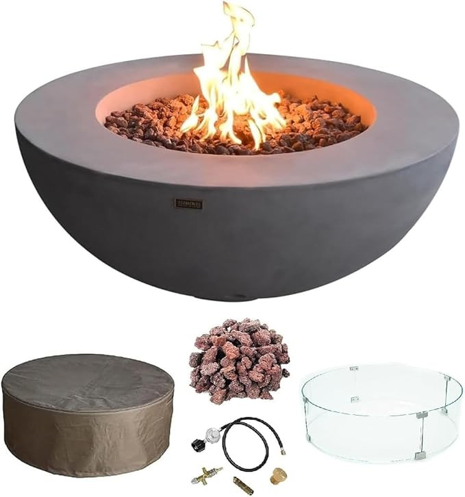 Elementi Lunar Bowl Cast Concrete Fire Table, Outdoor Fire Pit Fire TablePatio Furniture, Light G... | Amazon (US)