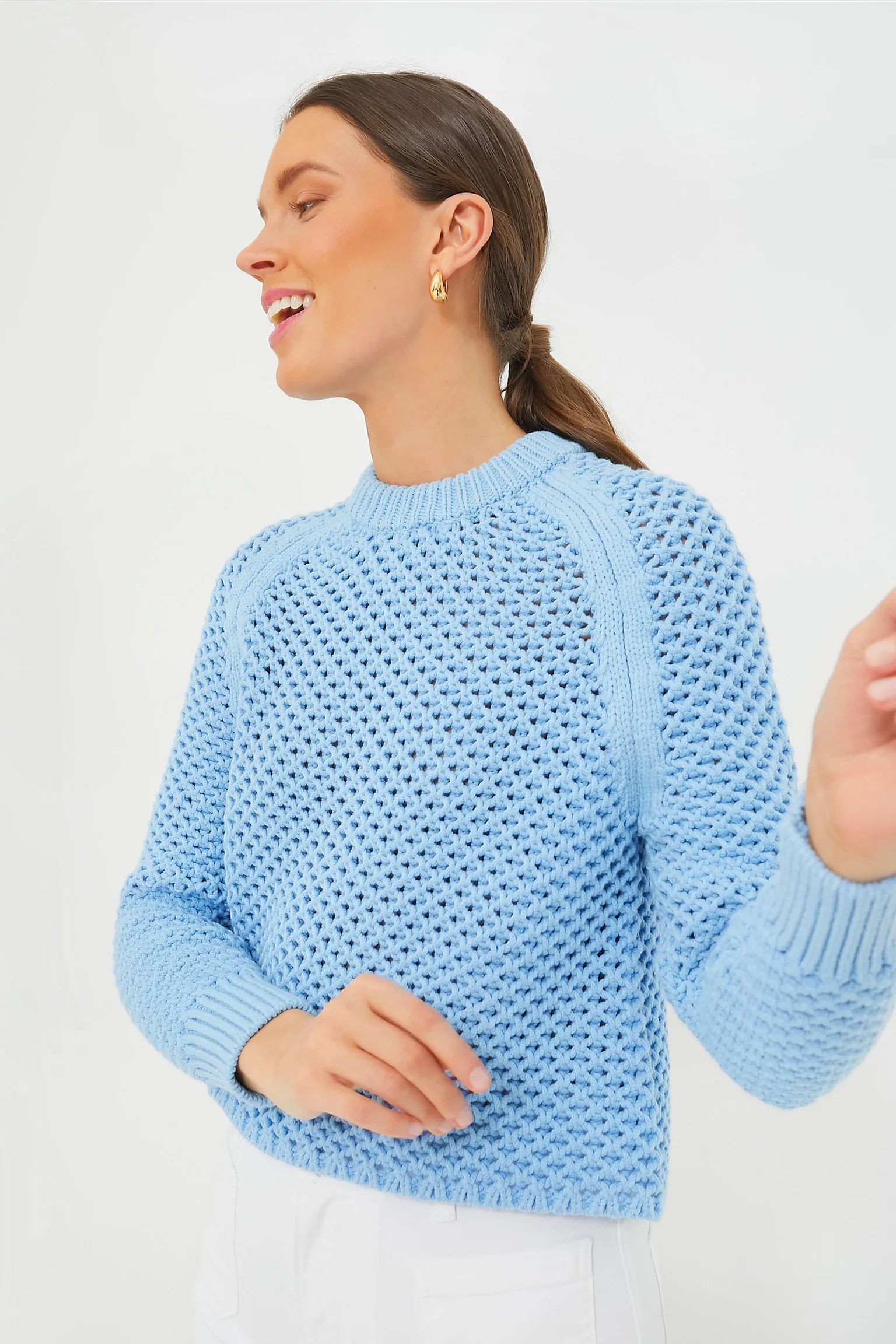 Corsica Blue Crochet Knit Annette Sweater | Tuckernuck (US)
