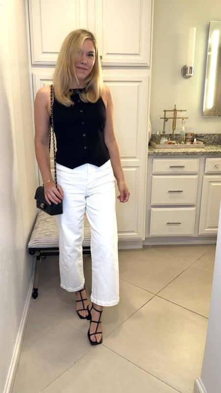 Black vest top
White jeans 
White denim
Ballet flats 

Summer outfit 
Summer 
Vacation outfit
Vacation 
Date night outfit
#Itkseasonal
#Itkover40
#Itku
#LTKItBag #LTKShoeCrush #LTKVideo