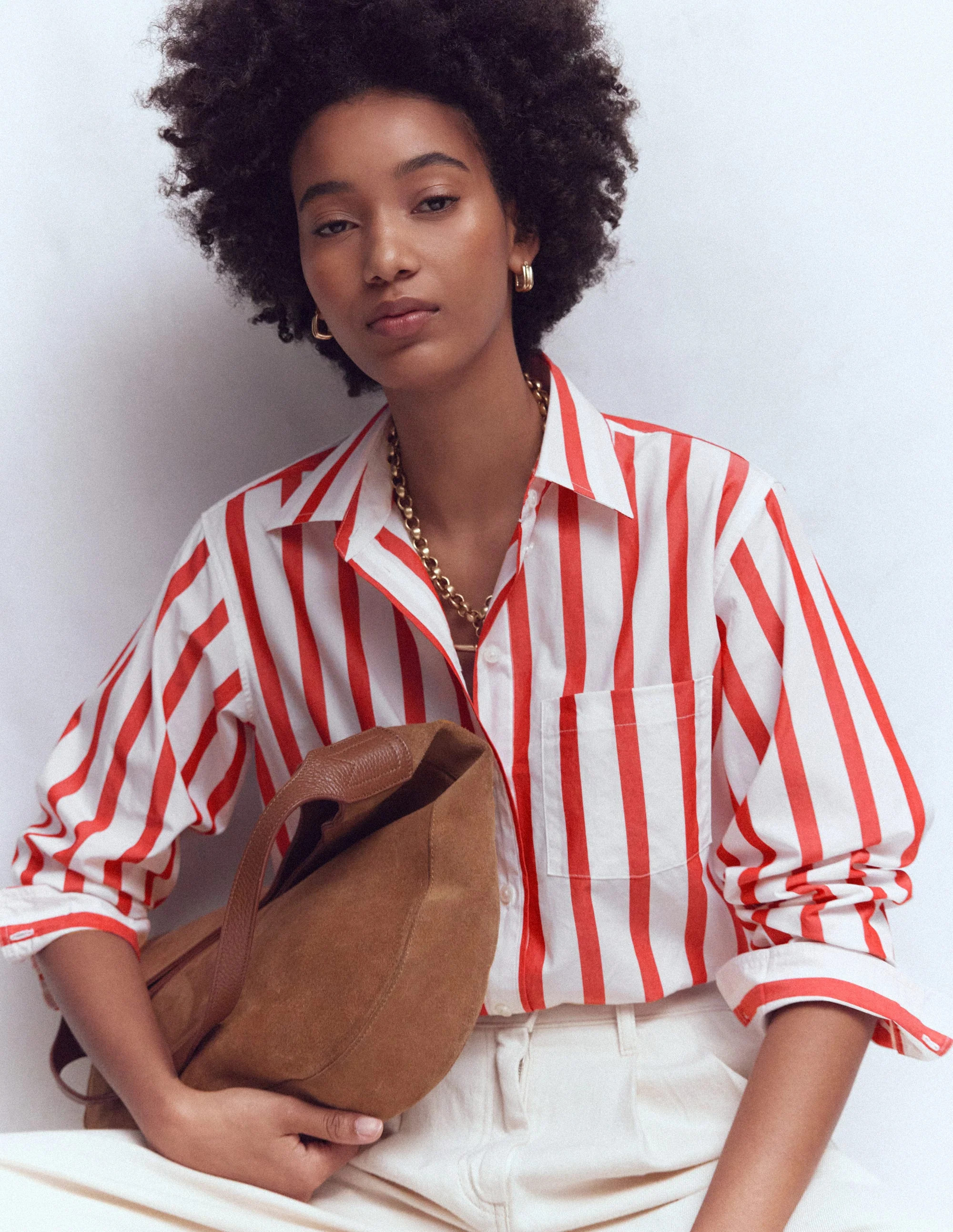 Boden Women's Sadie Relaxed Cotton Shirt in Red | Size 0 | Boden (US)