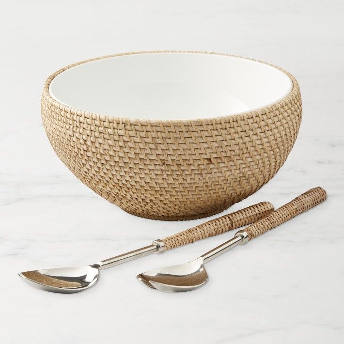 Light Woven Salad Bowl & Servers | Williams-Sonoma