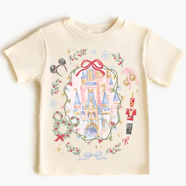Comfort Color® Disney Christmas Magic Castle Kids Shirt Mickey Ear Xmas Shirt Coquette Bow Disne... | Etsy (US)