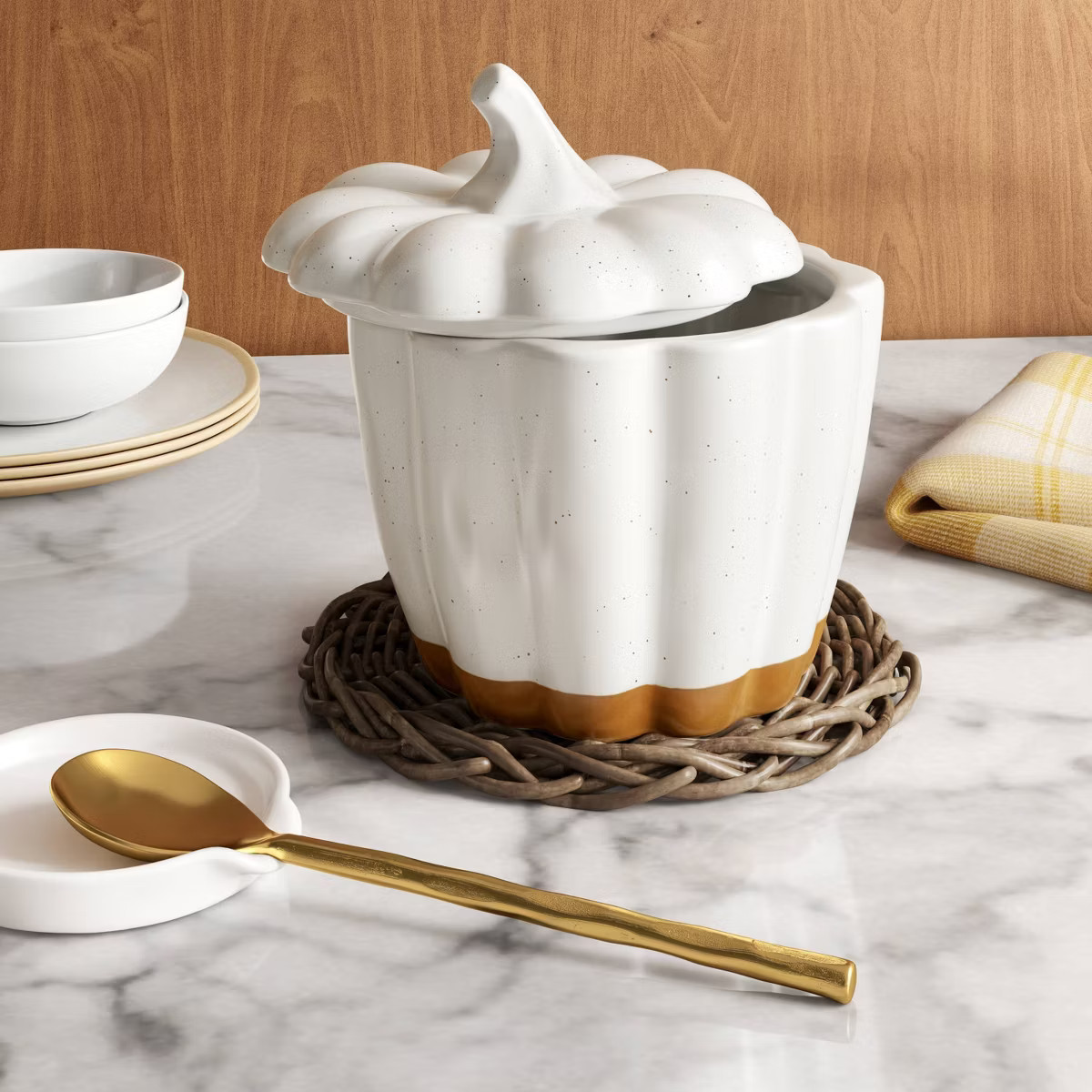 2726ml Pumpkin Stoneware Serving Bowl with Lid cream - Threshold™ | Target