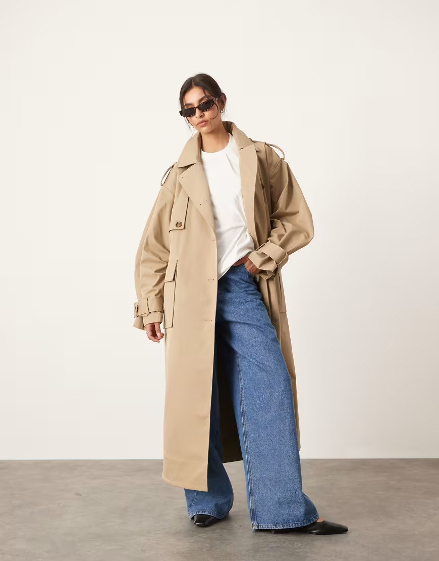 ASOS EDITION oversized pocket detail trench coat in camel-Brown | ASOS (Global)