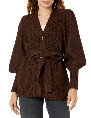 TOCCIN X RTR Women's Knit Puff Sleeve Short CARDIGAIN, Brown | Amazon (US)