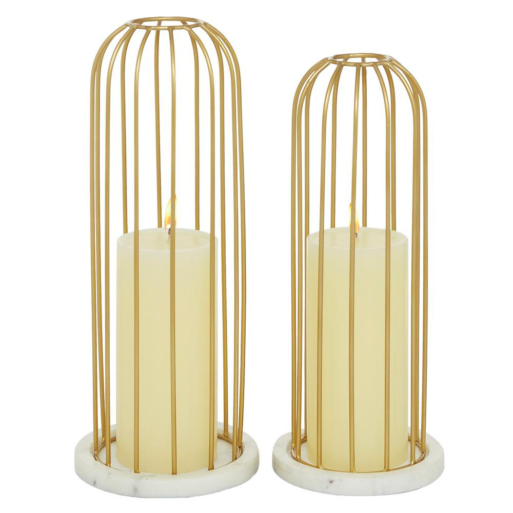 LITTON LANE Tall Metal and Marble Cage Candle Holder, Set of 2: 11", 12"-97416 - The Home Depot | The Home Depot