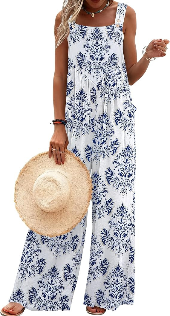 Ekouaer Women's Casual Overalls Loose Wide Leg Jumpsuits Summer Boho Floral Printed Baggy Rompers... | Amazon (US)