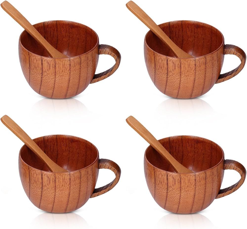 4 tazas de café de madera, taza de té japonesa pequeña taza de té de madera estilo japonés, ... | Amazon (US)
