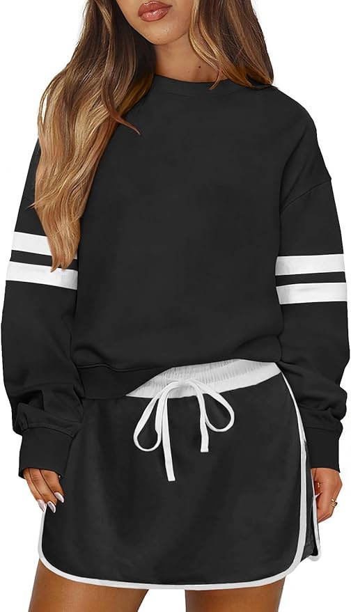 Women's Striped Sweatsuits 2 Piece Set Crewneck Sweatshirt Skort Sets Fall Athletic Tennis Golf M... | Amazon (US)